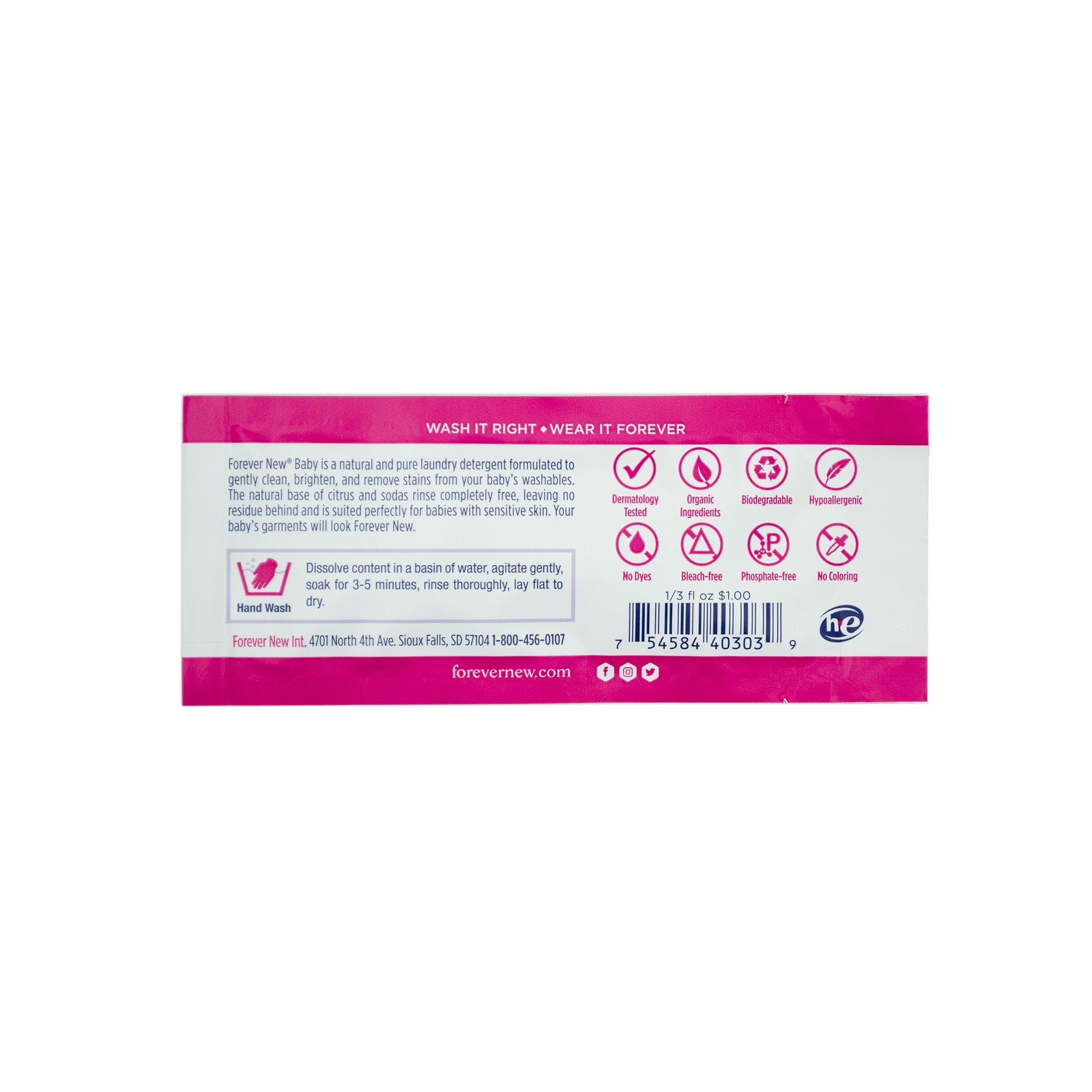 Forever new baby laundry detergent liquid clean cotton packets